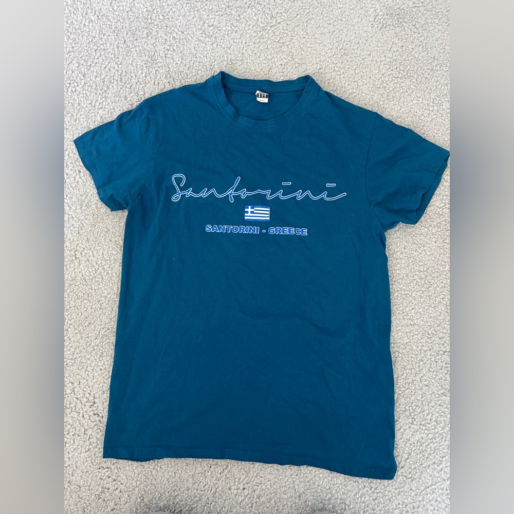 Santorini Greece Teal Graphic Tee